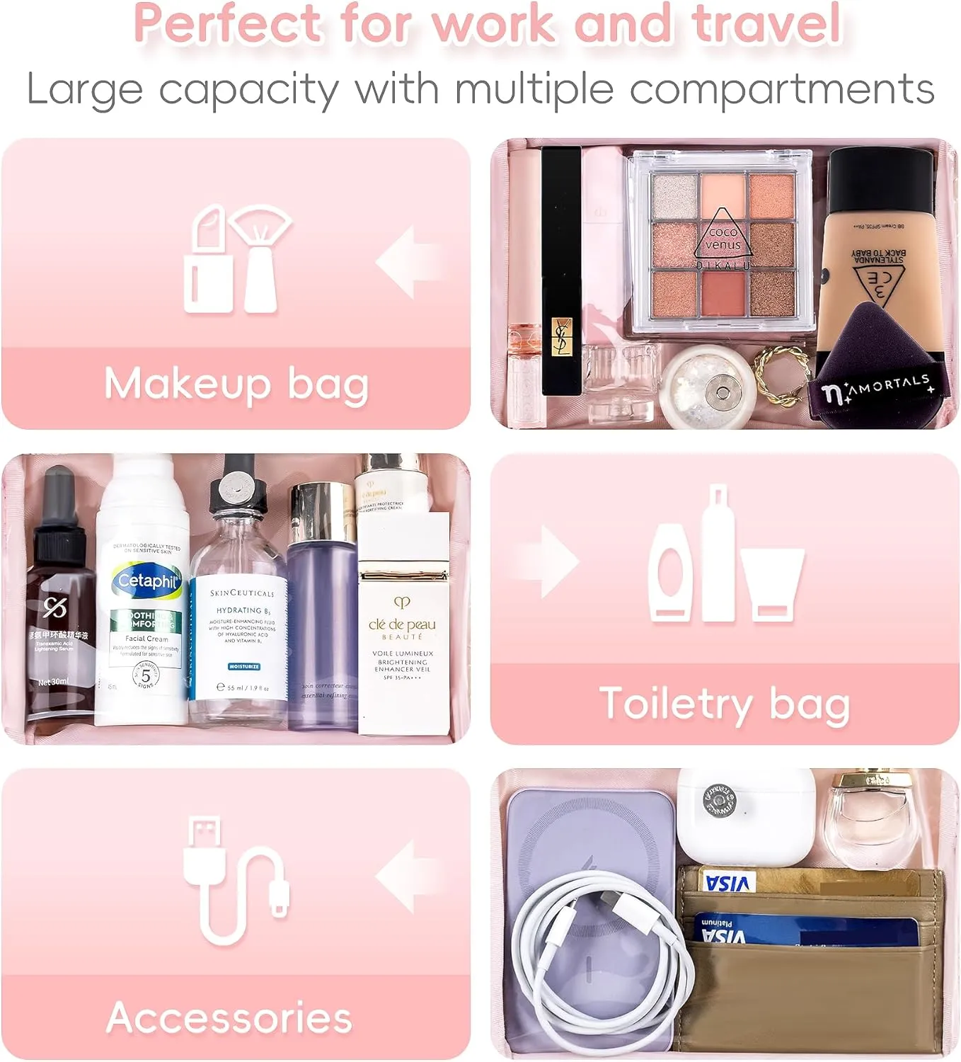 Makeup Bag Travel Essentials Cute Skincare Pouch Purse Cosmetic Bags for Women Traveling Make Up Organizer Portable Clear Case Toiletry Bag with Zipper (Camel, Large)