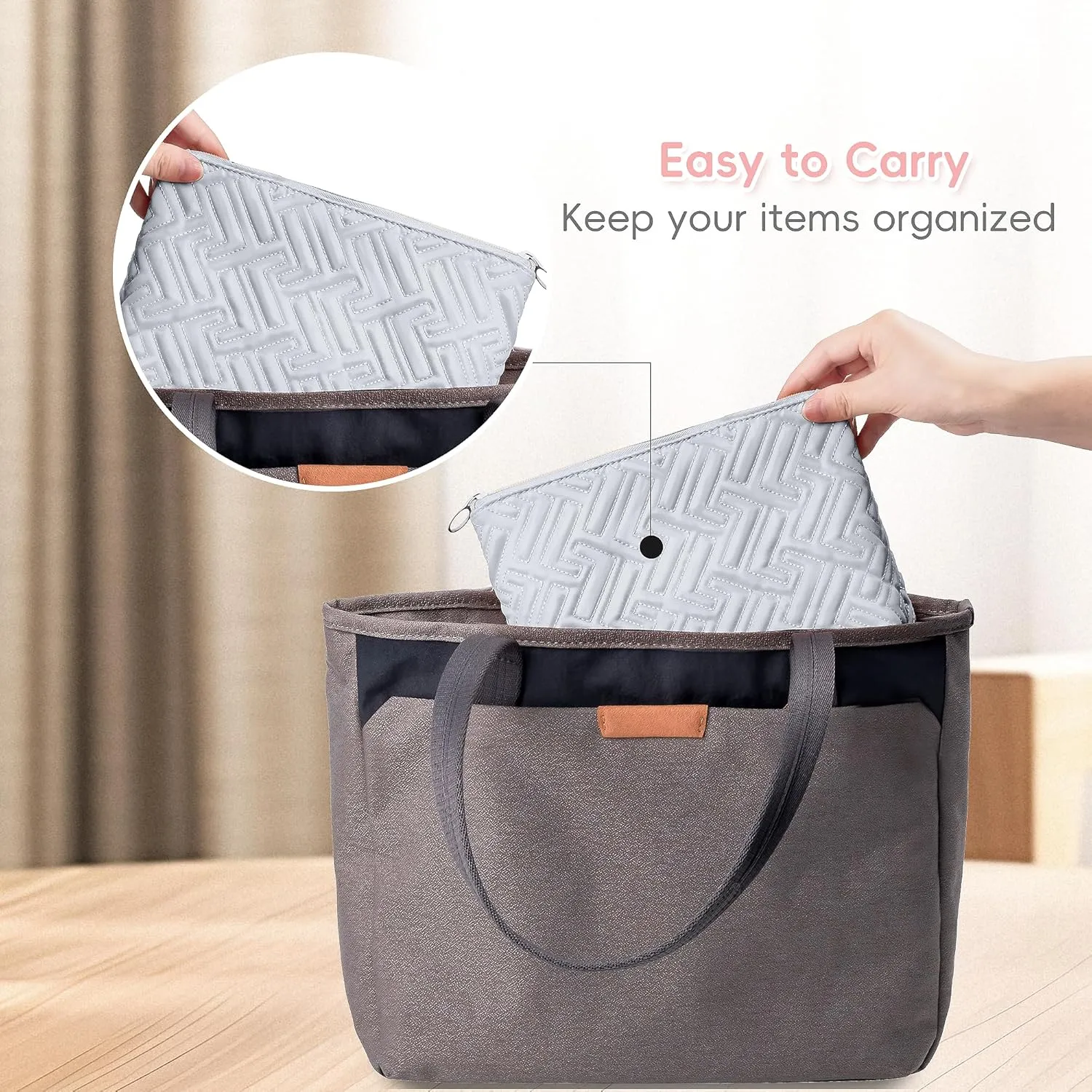 Makeup Bag Travel Essentials Cute Skincare Pouch Purse Cosmetic Bags for Women Traveling Make Up Organizer Portable Clear Case Toiletry Bag with Zipper (Light Grey, Large)