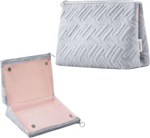 Makeup Bag Travel Essentials Cute Skincare Pouch Purse Cosmetic Bags for Women Traveling Make Up Organizer Portable Clear Case Toiletry Bag with Zipper (Light Grey, Large)