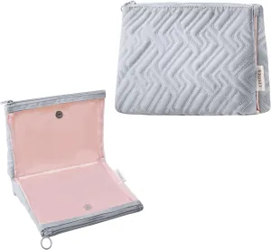 Makeup Bag Travel Essentials Cute Skincare Pouch Purse Cosmetic Bags for Women Traveling Make Up Organizer Portable Clear Case Toiletry Bag with Zipper (Light Grey, Medium)