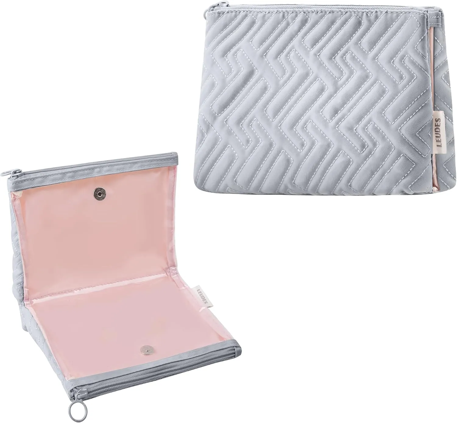 Makeup Bag Travel Essentials Cute Skincare Pouch Purse Cosmetic Bags for Women Traveling Make Up Organizer Portable Clear Case Toiletry Bag with Zipper (Light Grey, Medium)