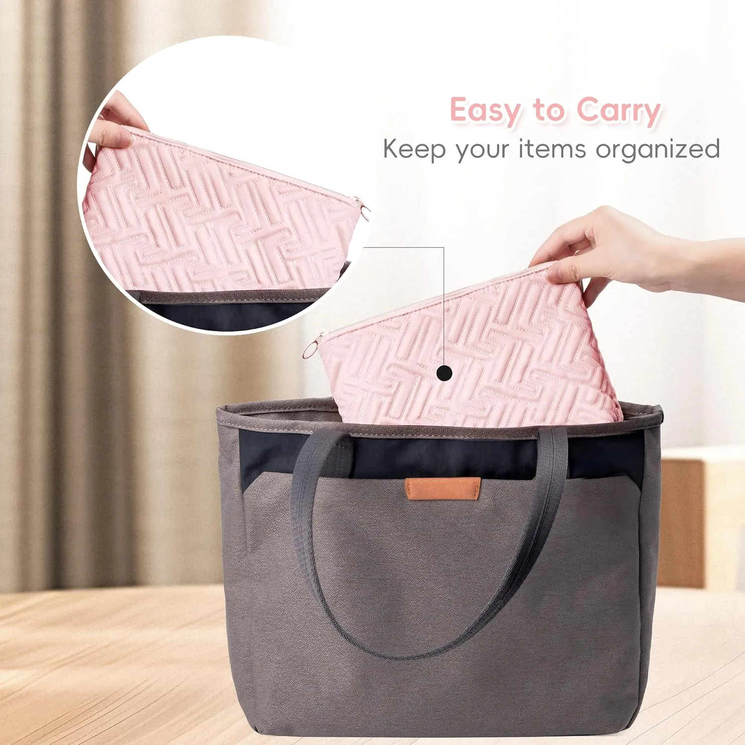 Makeup Bag Travel Essentials Cute Skincare Pouch Purse Cosmetic Bags for Women Traveling Make Up Organizer Portable Clear Case Toiletry Bag with Zipper (Pink, Large)