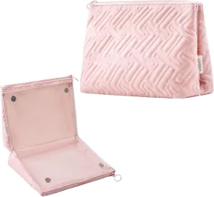 Makeup Bag Travel Essentials Cute Skincare Pouch Purse Cosmetic Bags for Women Traveling Make Up Organizer Portable Clear Case Toiletry Bag with Zipper (Pink, Large)