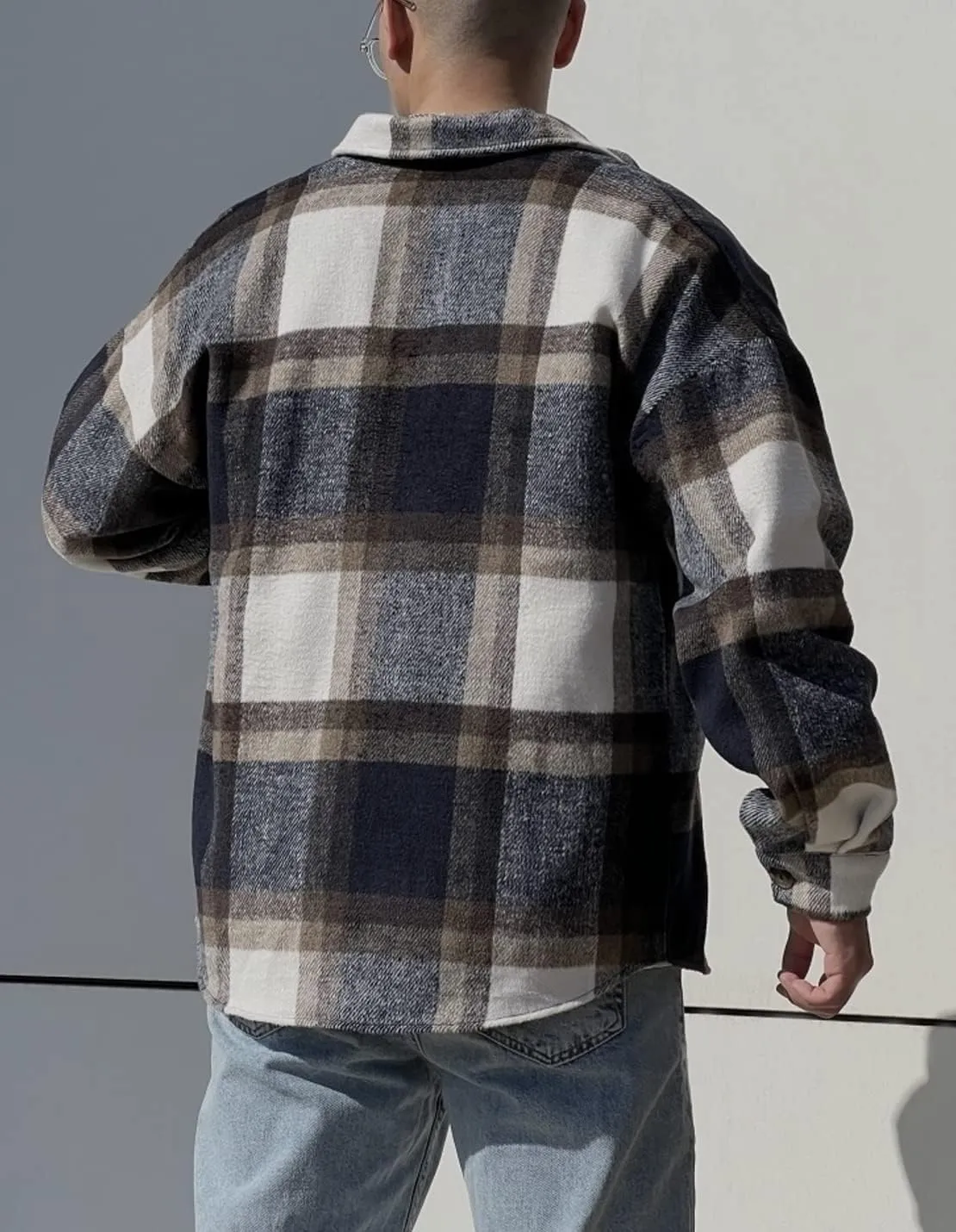 Men's Casual Warm Plaid Wool Blend Jacket Fleece Relaxed Fit Button Up Long Sleeve Shacket Shirt Coat