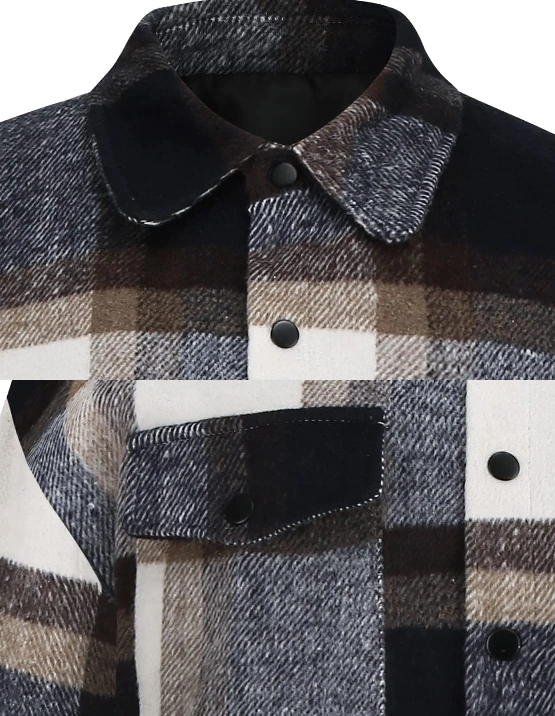 Men's Casual Warm Plaid Wool Blend Jacket Fleece Relaxed Fit Button Up Long Sleeve Shacket Shirt Coat