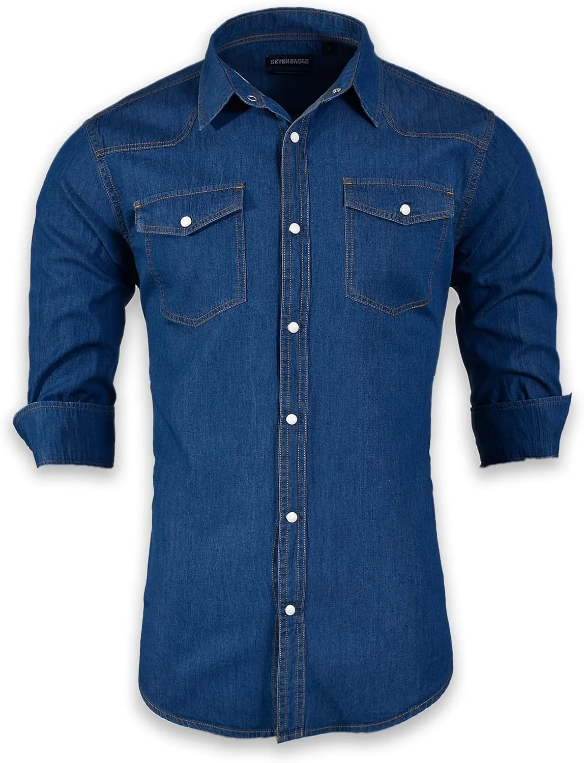 Men's Long Sleeve Double Pocket Snap Denim Shirt