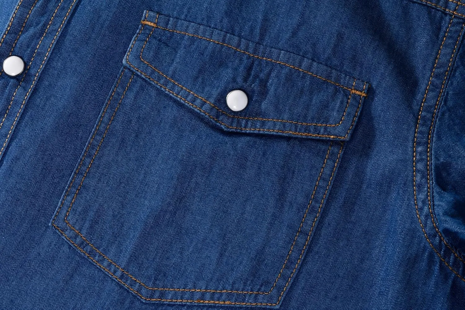 Men's Long Sleeve Double Pocket Snap Denim Shirt