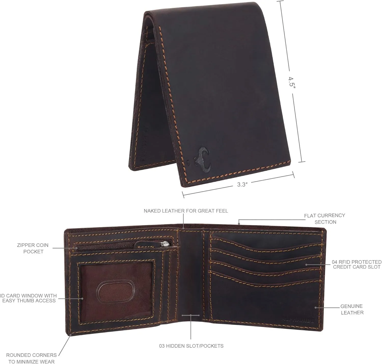 Mens Wallet, RFID Safe, Front Pocket Wallet Slim Bifold Wallet For Men Handcrafted Genuine Leather Billfold Wallet Gift Box