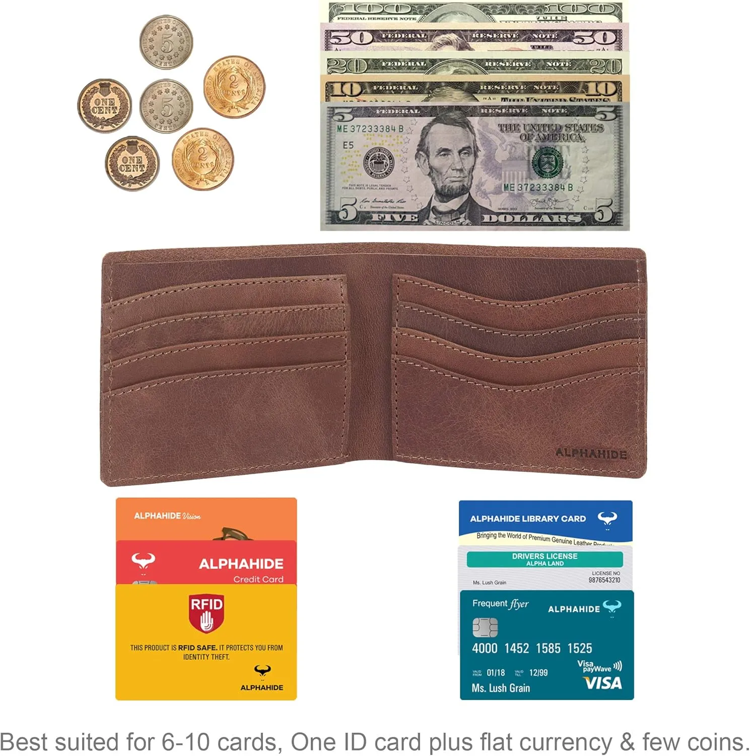 Mens Wallet, RFID Safe, Front Pocket Wallet Slim Bifold Wallet For Men Handcrafted Genuine Leather Billfold Wallet Gift Box
