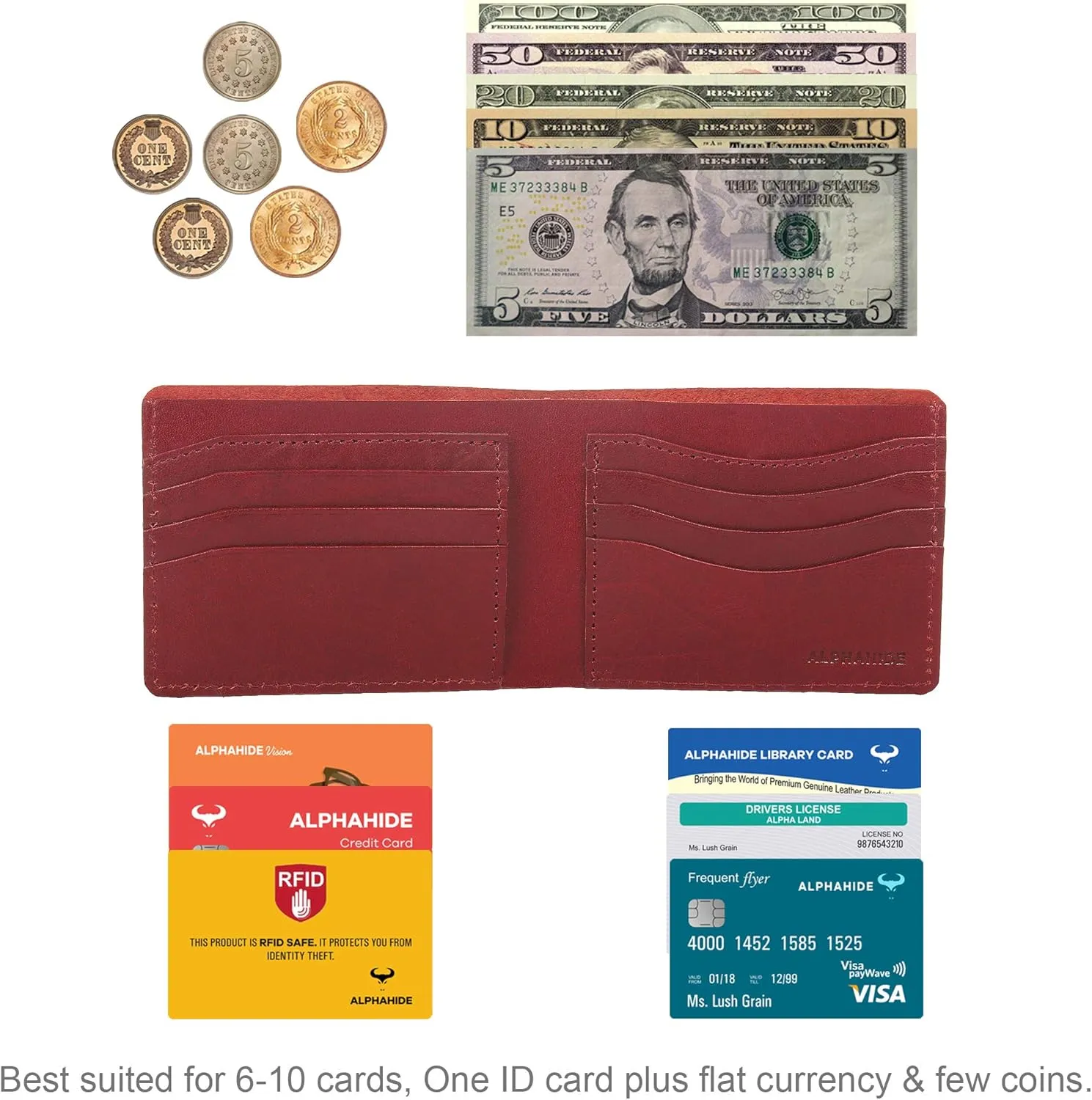 Mens Wallet, RFID Safe, Front Pocket Wallet Slim Bifold Wallet For Men Handcrafted Genuine Leather Billfold Wallet Gift Box