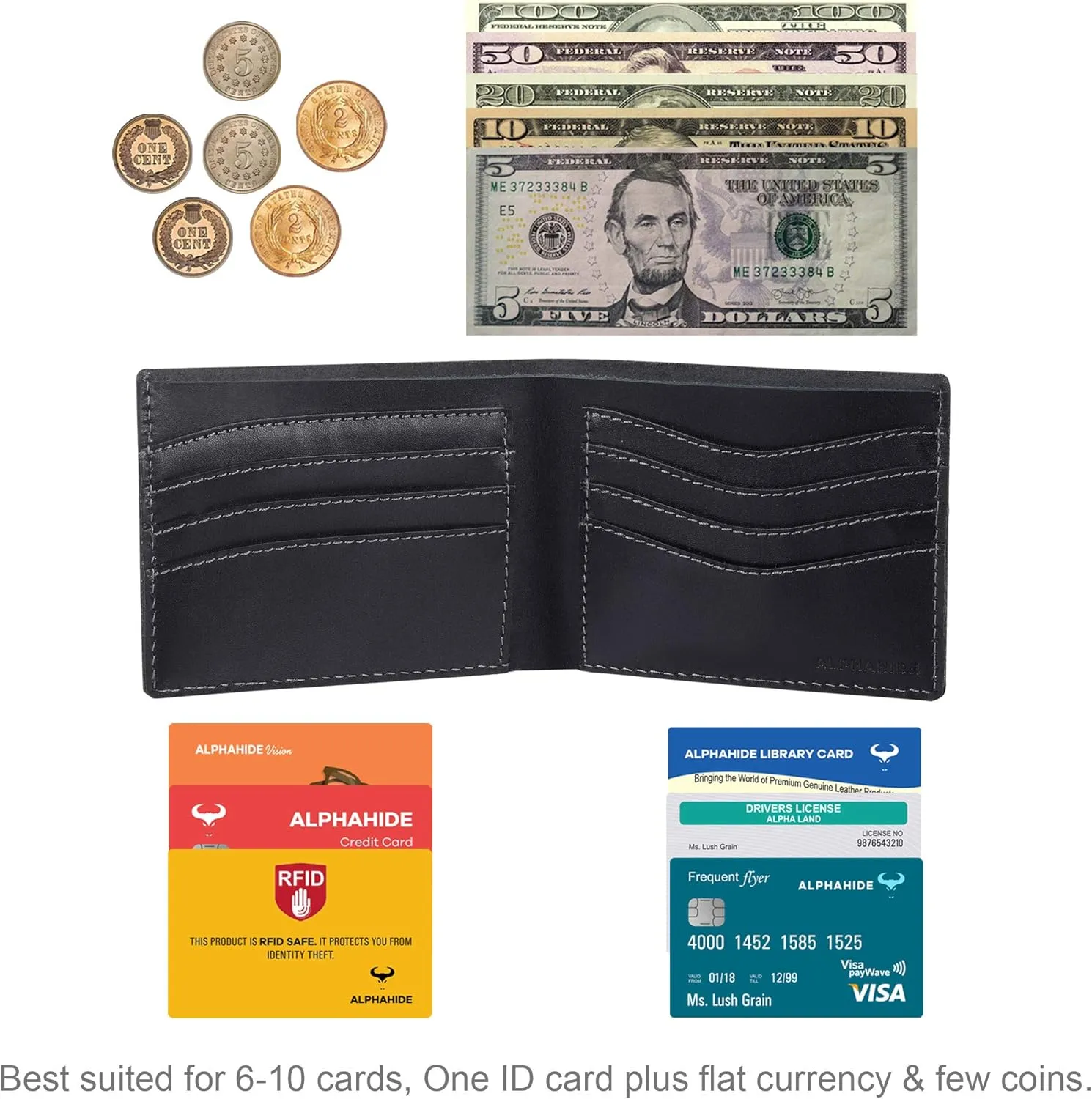 Mens Wallet, RFID Safe, Front Pocket Wallet Slim Bifold Wallet For Men Handcrafted Genuine Leather Billfold Wallet Gift Box