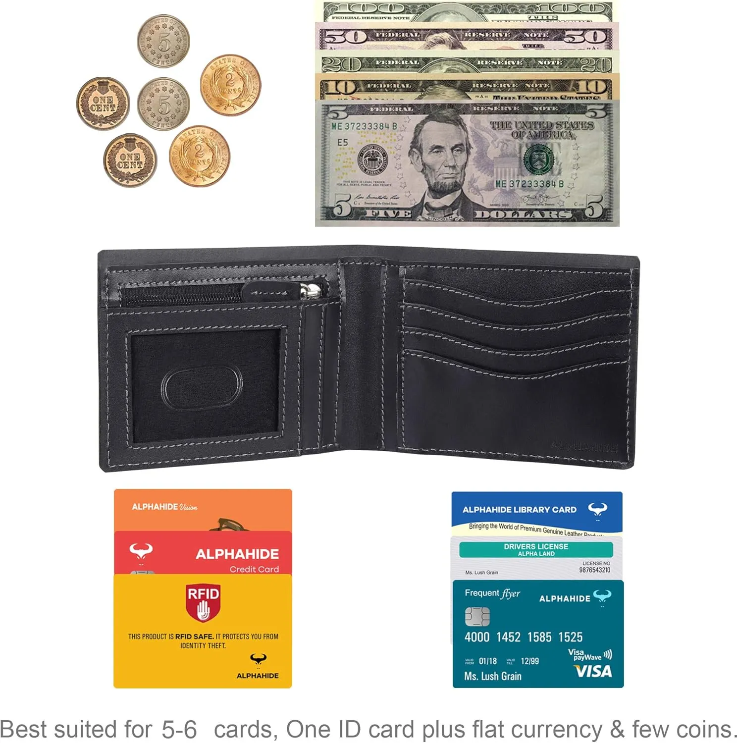 Mens Wallet, RFID Safe, Front Pocket Wallet Slim Bifold Wallet For Men Handcrafted Genuine Leather Billfold Wallet Gift Box