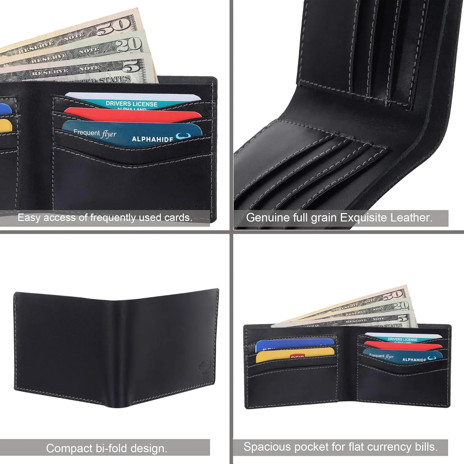 Mens Wallet, RFID Safe, Front Pocket Wallet Slim Bifold Wallet For Men Handcrafted Genuine Leather Billfold Wallet Gift Box