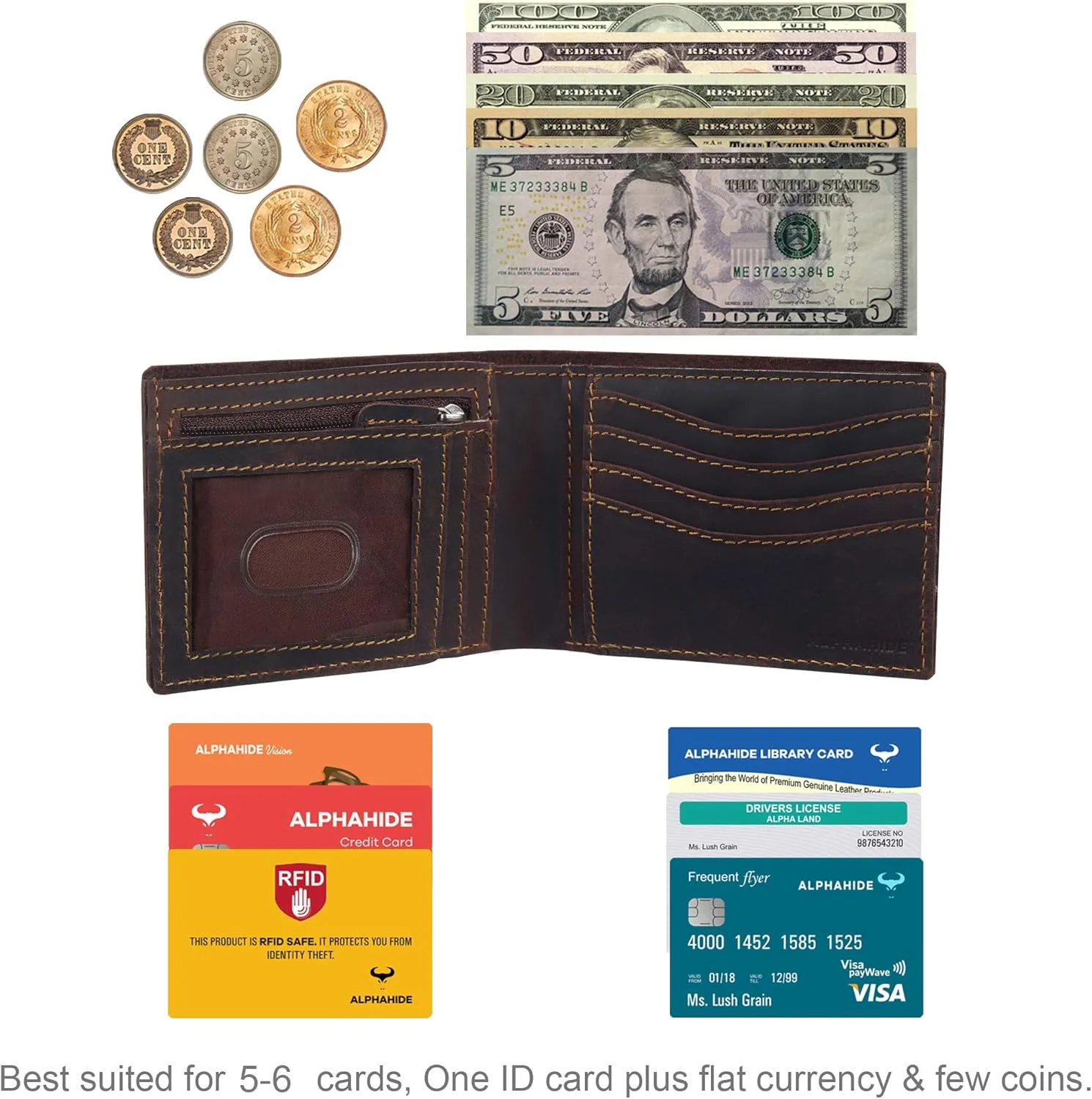 Mens Wallet, RFID Safe, Front Pocket Wallet Slim Bifold Wallet For Men Handcrafted Genuine Leather Billfold Wallet Gift Box