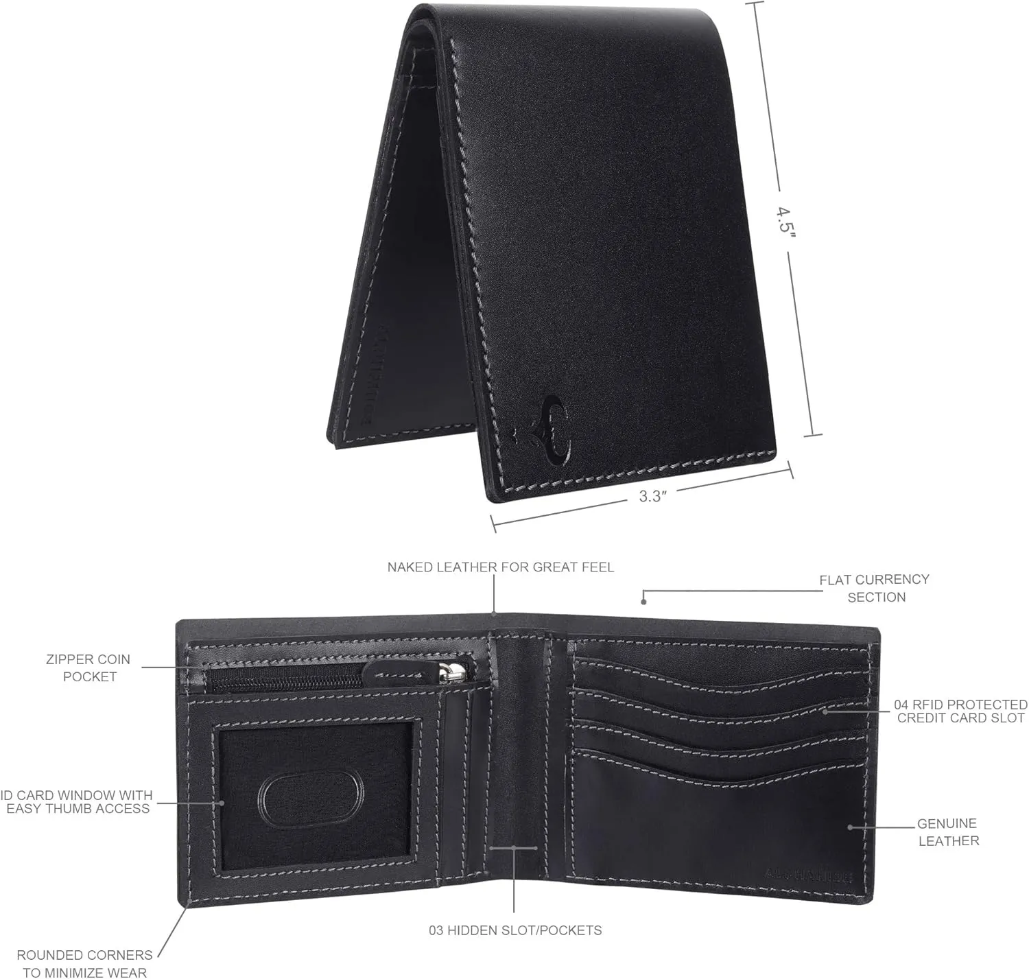 Mens Wallet, RFID Safe, Front Pocket Wallet Slim Bifold Wallet For Men Handcrafted Genuine Leather Billfold Wallet Gift Box