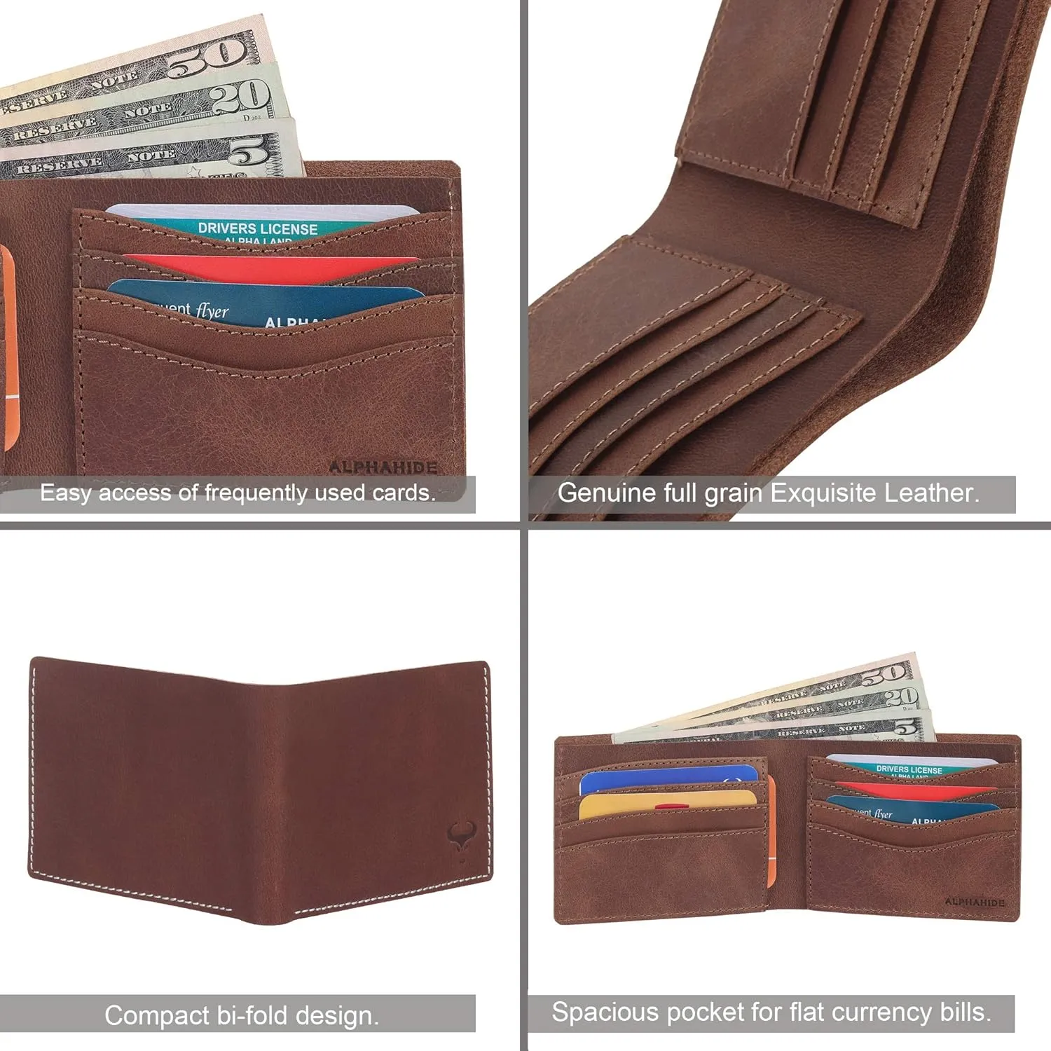 Mens Wallet, RFID Safe, Front Pocket Wallet Slim Bifold Wallet For Men Handcrafted Genuine Leather Billfold Wallet Gift Box
