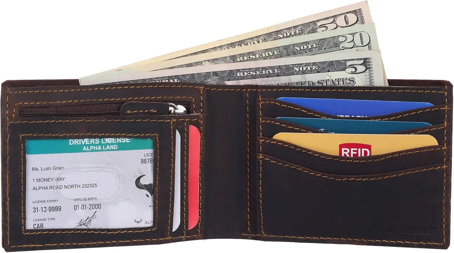 Mens Wallet, RFID Safe, Front Pocket Wallet Slim Bifold Wallet For Men Handcrafted Genuine Leather Billfold Wallet Gift Box