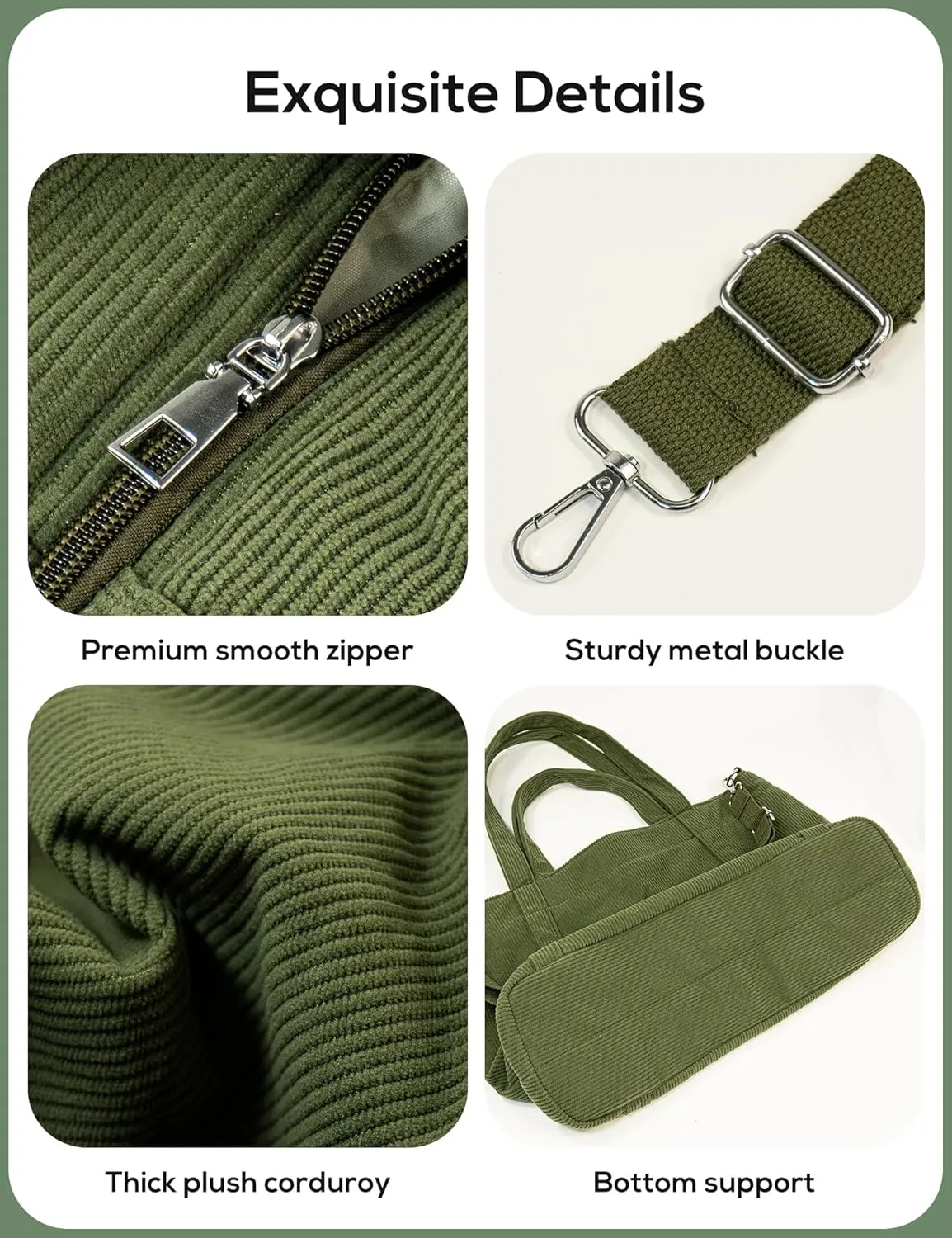 METALPHA Tote Bag for Women, Large Work Corduroy Tote Bags Zippered Messenger Travel Bag Shoulder Crossbody Hobo Handbags