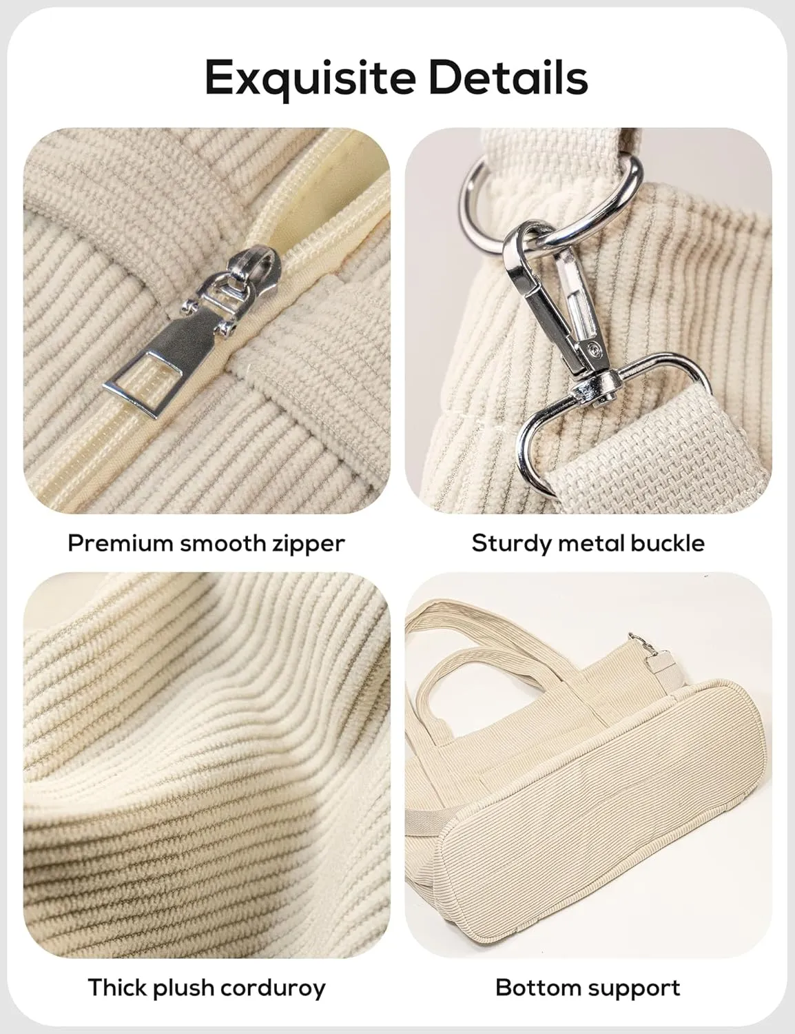 METALPHA Tote Bag for Women, Large Work Corduroy Tote Bags Zippered Messenger Travel Bag Shoulder Crossbody Hobo Handbags