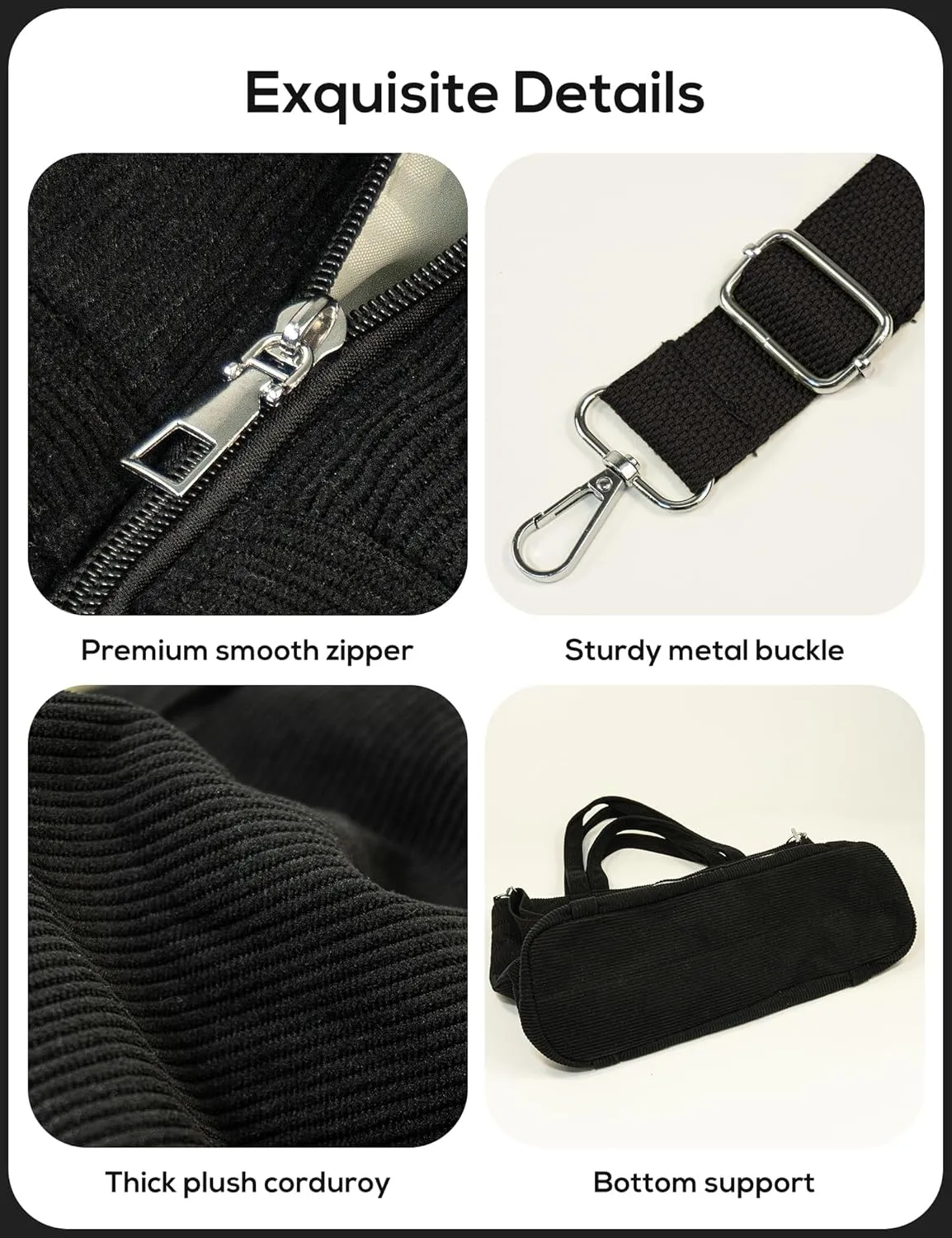 METALPHA Tote Bag for Women, Large Work Corduroy Tote Bags Zippered Messenger Travel Bag Shoulder Crossbody Hobo Handbags