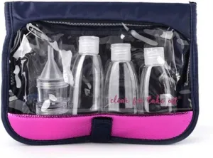 MIAMICA NAVY & PINK HANGING Women's Clear for Takeoff Travel Bottles and Toiletry Bag