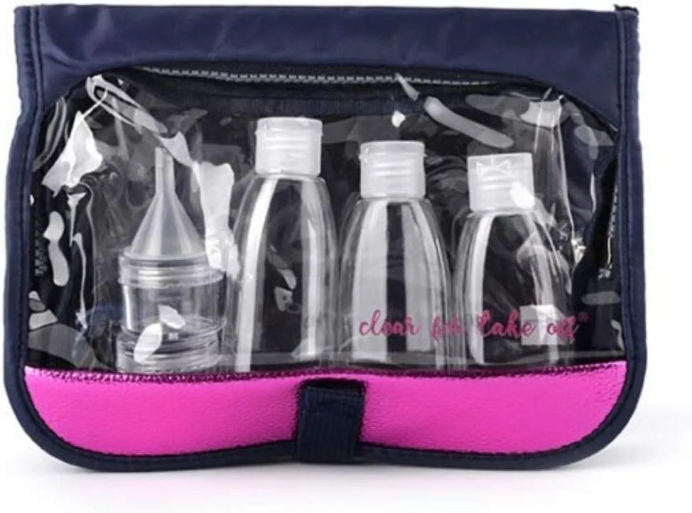 MIAMICA NAVY & PINK HANGING Women's Clear for Takeoff Travel Bottles and Toiletry Bag