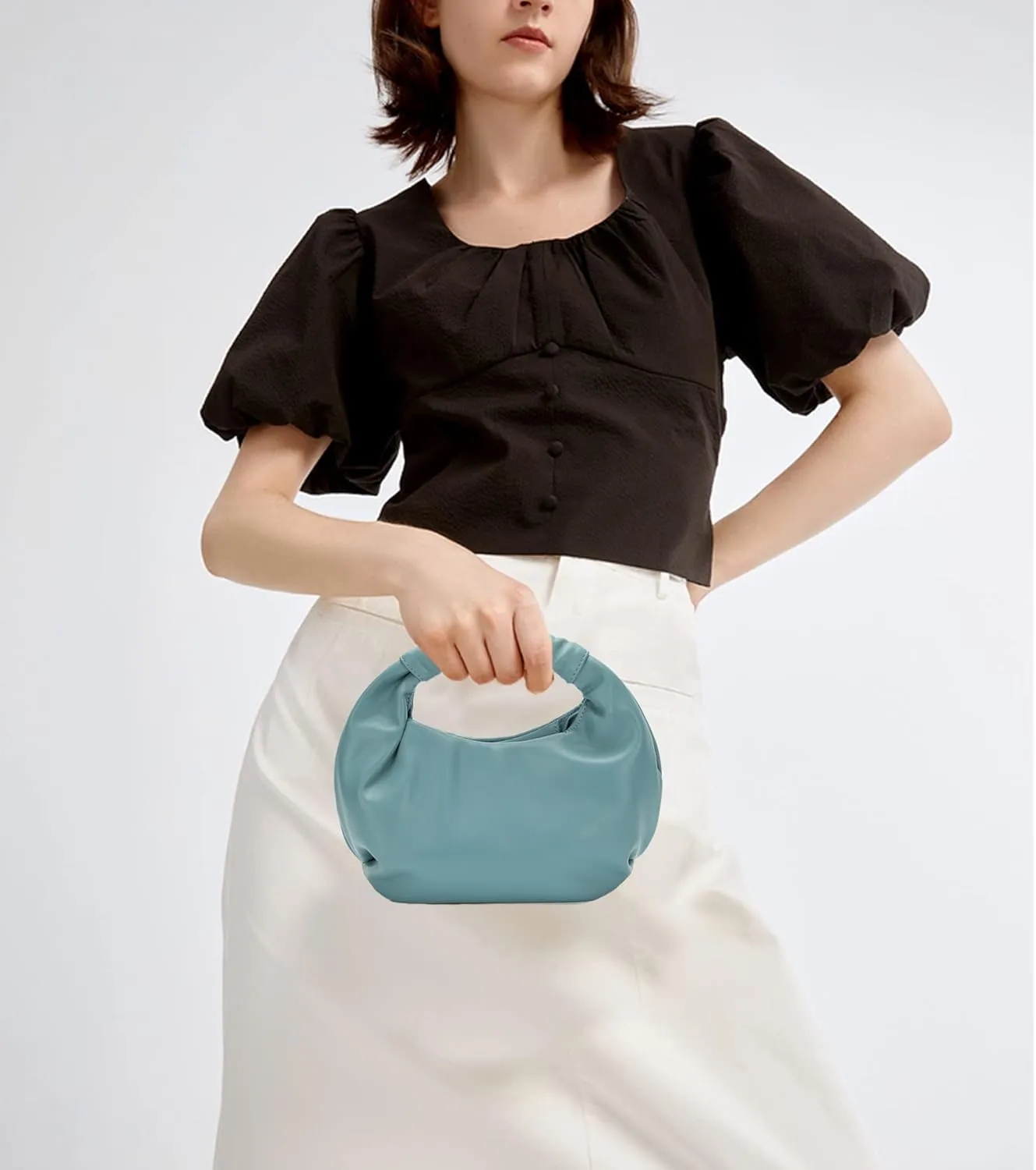 Mini Hobo Tote Bags for Women Soft Leather Clutch Purses for Women Cloud-Shaped Top Handle Bags