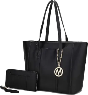 MKF Set Shoulder Bag for Women & Wristlet Wallet Purse: Top Handle Tote Satchel PU Leather Handbag Pocketbook