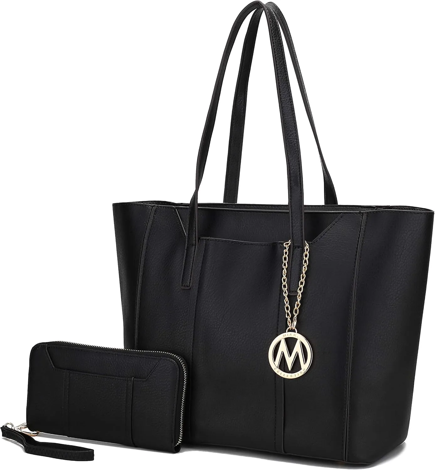 MKF Set Shoulder Bag for Women & Wristlet Wallet Purse: Top Handle Tote Satchel PU Leather Handbag Pocketbook
