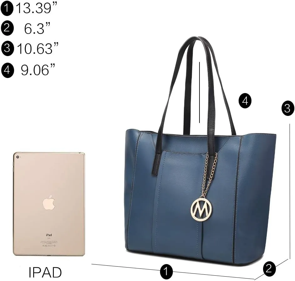 MKF Set Shoulder Bag for Women & Wristlet Wallet Purse: Top Handle Tote Satchel PU Leather Handbag Pocketbook