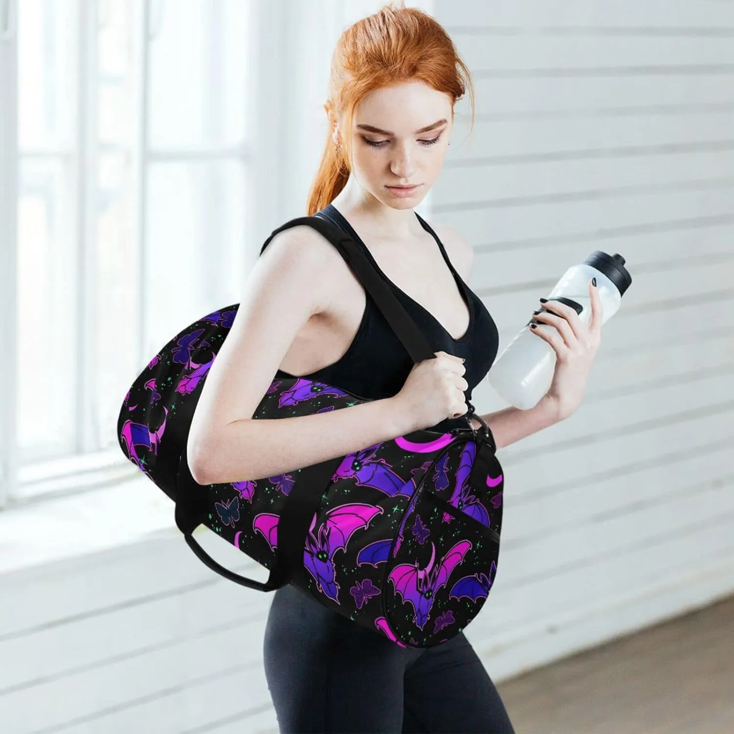 MNSRUU Duffel Bags Purple Bat Gothic Sports Gym Bag Travel Luggage Overnight Bags for Men Women Duffel Bags for Traveling