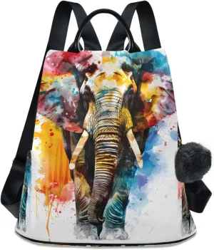 Modern Art Elephant Backpack for Women Anti Theft Large Fashion Travel Shoulder Bag Purse Rucksack Lightweight