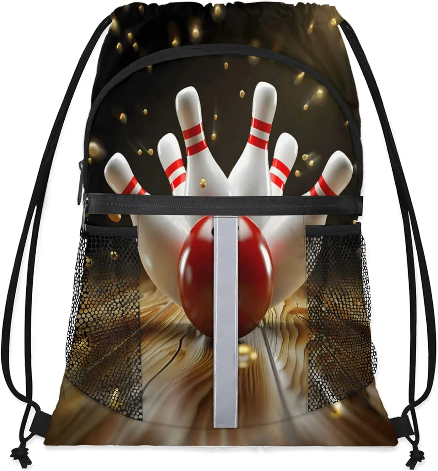 Modern Bowling Ball Drawstring Backpack for Women and Men Lightweight Waterproof Sports Gym Sackpack with Mesh Pockets