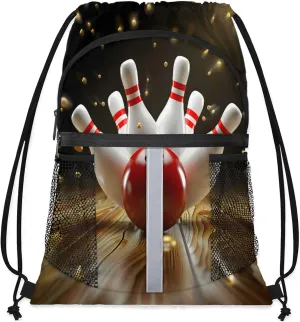 Modern Bowling Ball Drawstring Backpack for Women and Men Lightweight Waterproof Sports Gym Sackpack with Mesh Pockets