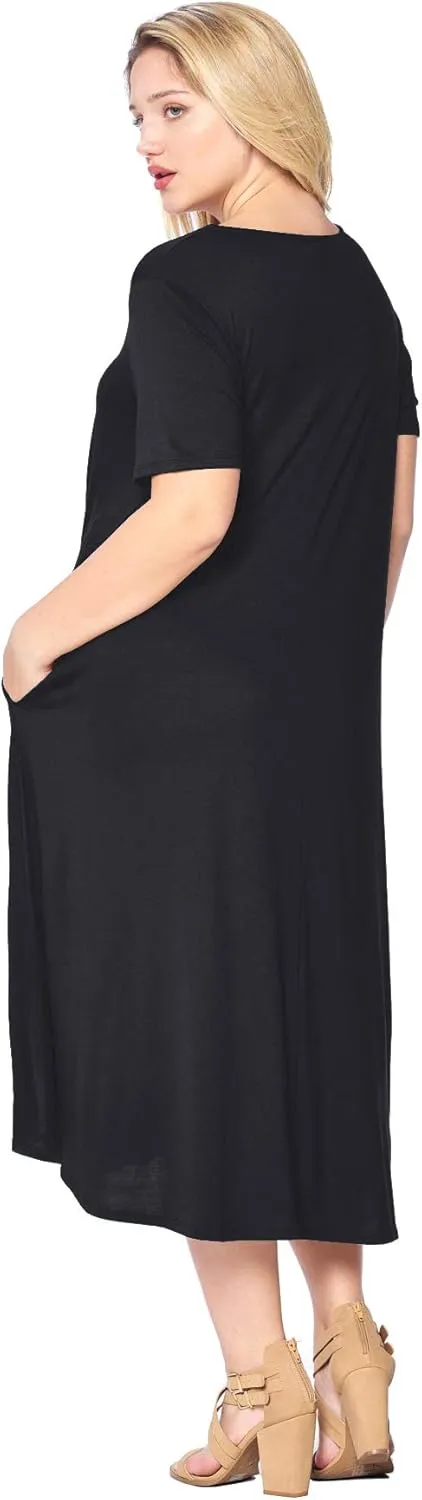 Modern Kiwi Women's Plus Size Short Sleeve Flowy A-Line Pocket Midi Maxi Dress (1X-5X) Made in USA
