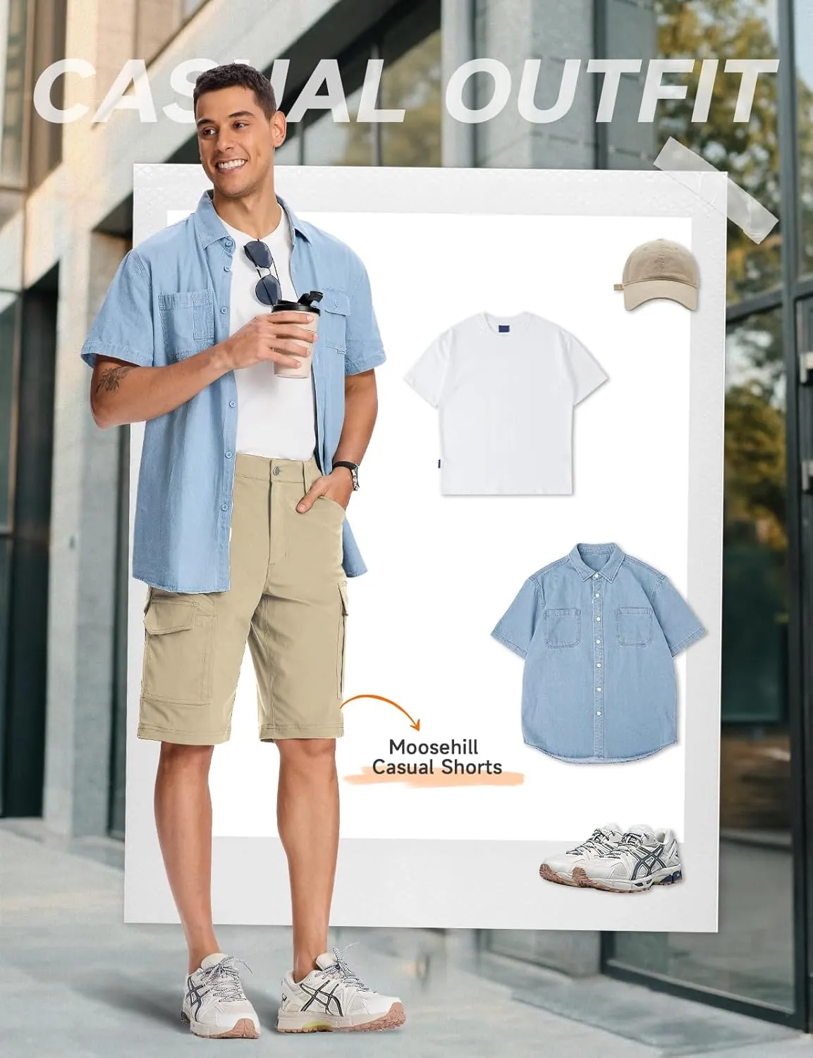Moosehill Mens-Cargo-Hiking-Shorts Lightweight Water Resistant Quick Dry Relaxed Fit Big & Tall Stretch Waist with 8 Pockets