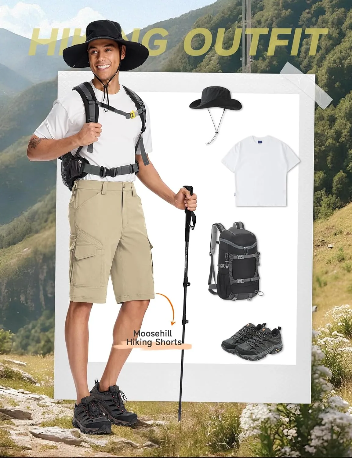 Moosehill Mens-Cargo-Hiking-Shorts Lightweight Water Resistant Quick Dry Relaxed Fit Big & Tall Stretch Waist with 8 Pockets
