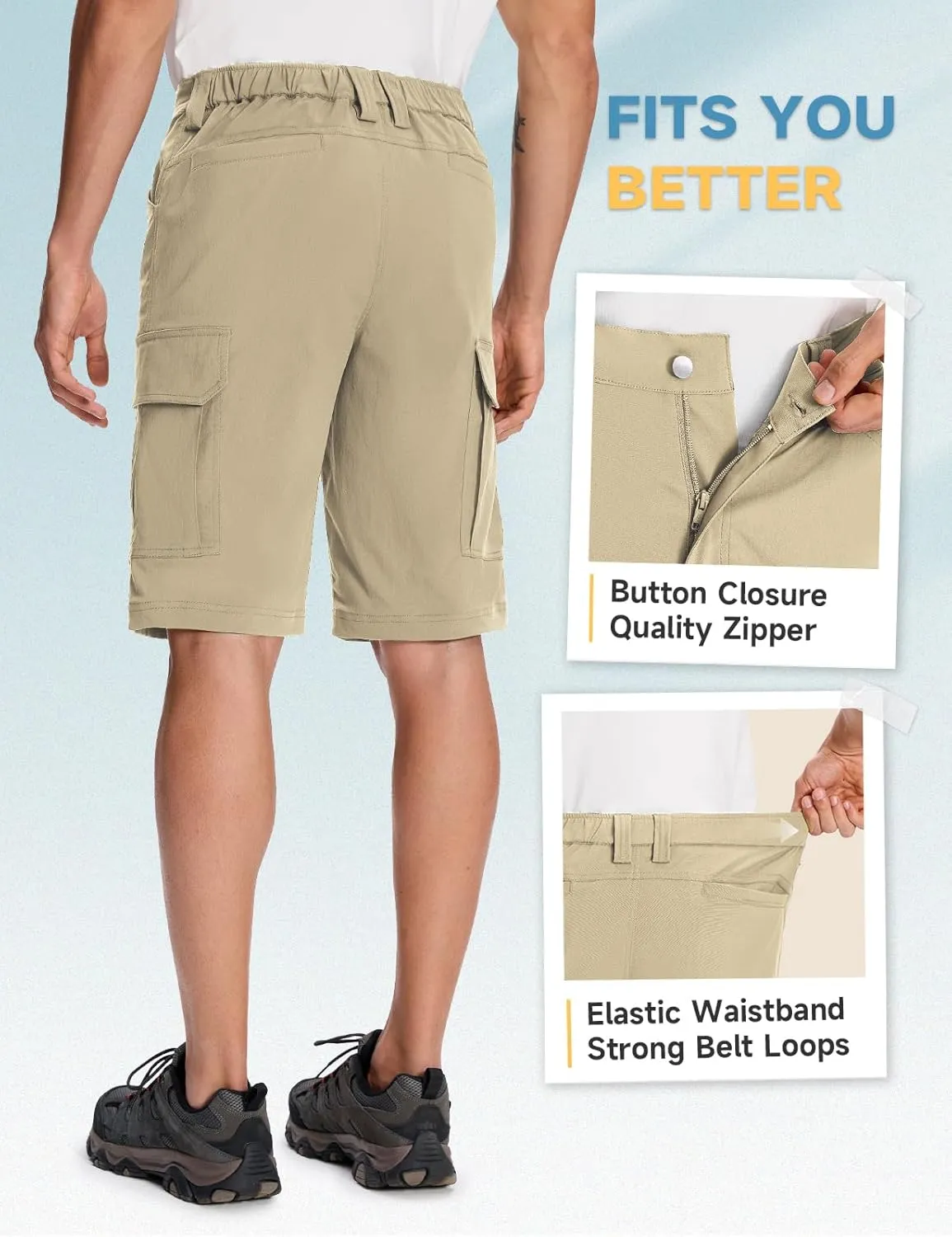 Moosehill Mens-Cargo-Hiking-Shorts Lightweight Water Resistant Quick Dry Relaxed Fit Big & Tall Stretch Waist with 8 Pockets
