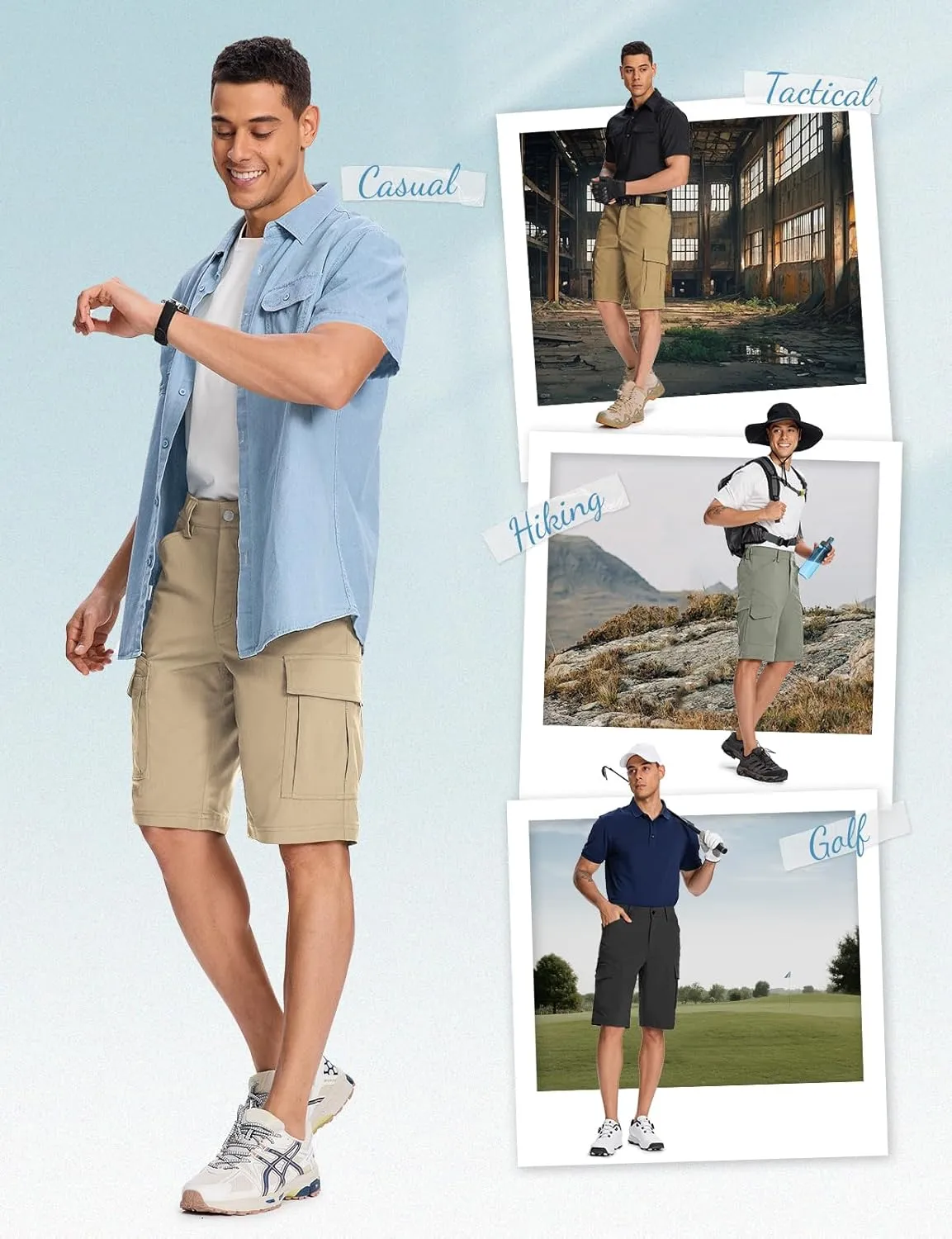 Moosehill Mens-Cargo-Hiking-Shorts Lightweight Water Resistant Quick Dry Relaxed Fit Big & Tall Stretch Waist with 8 Pockets