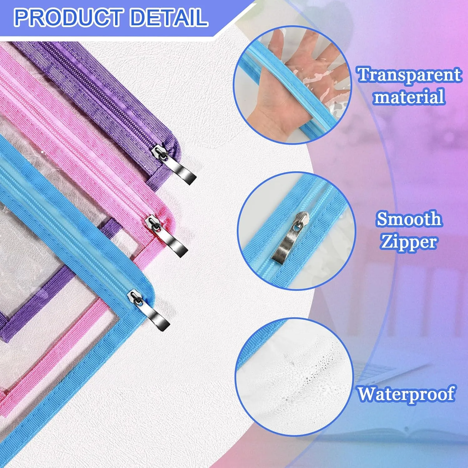 Mototo 6/12PCS Clear Zipper Pouches, 12 x 8 Inches Clear Pouches Makeup Bag with Zipper Waterproof Portable Travel Bag Multipurpose PVC Outdoor for Makeup Cosmetics Medical Pencil Organize