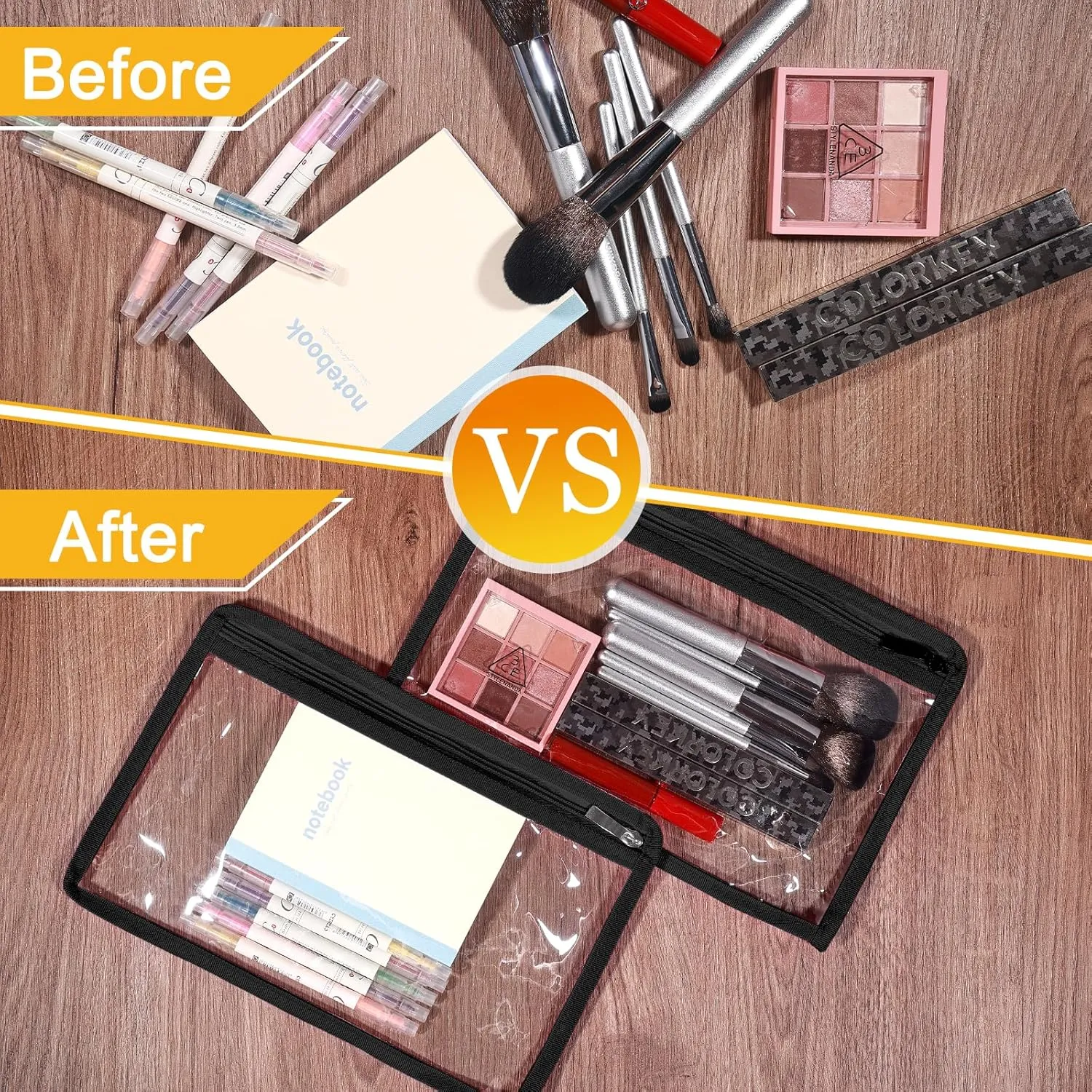 Mototo 6/12PCS Clear Zipper Pouches, 12 x 8 Inches Clear Pouches Makeup Bag with Zipper Waterproof Portable Travel Bag Multipurpose PVC Outdoor for Makeup Cosmetics Medical Pencil Organize