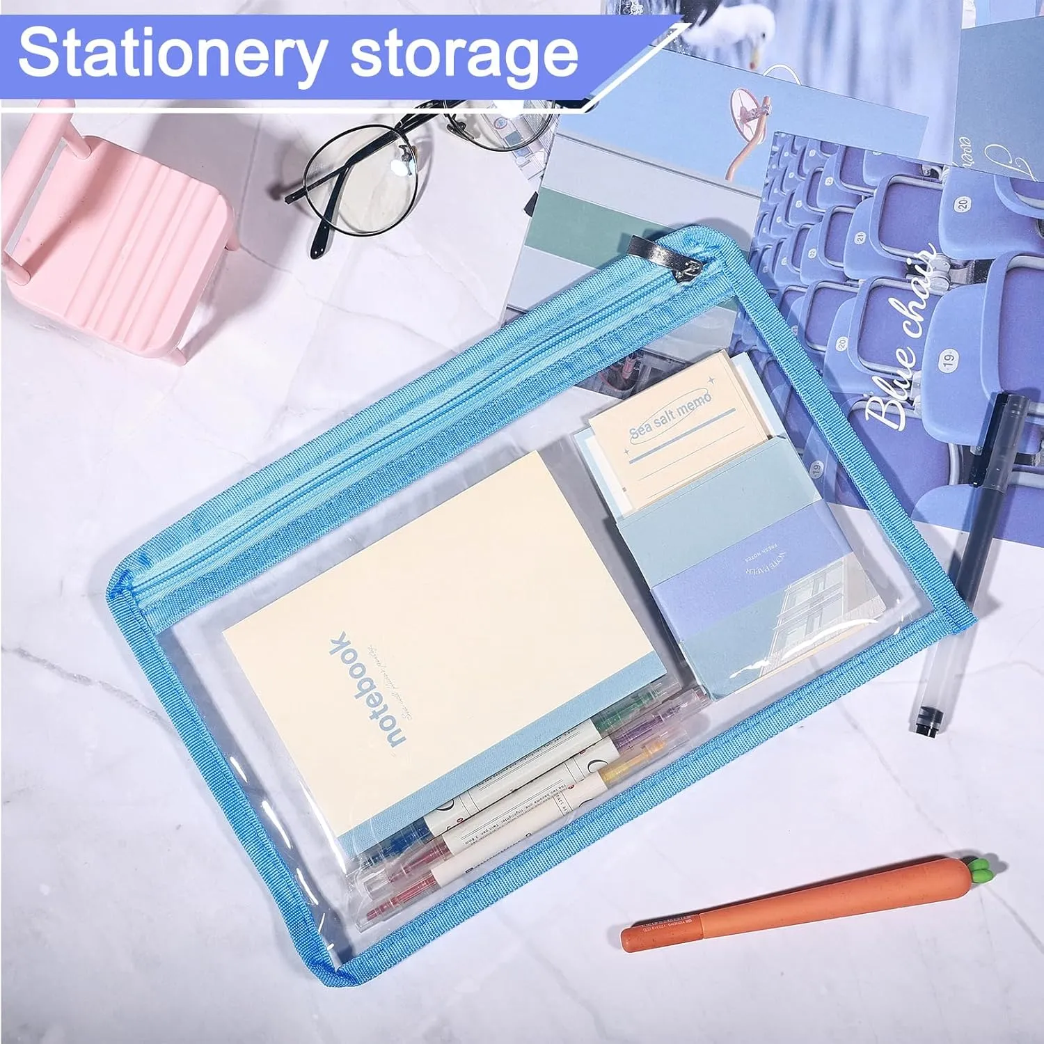 Mototo 6/12PCS Clear Zipper Pouches, 12 x 8 Inches Clear Pouches Makeup Bag with Zipper Waterproof Portable Travel Bag Multipurpose PVC Outdoor for Makeup Cosmetics Medical Pencil Organize