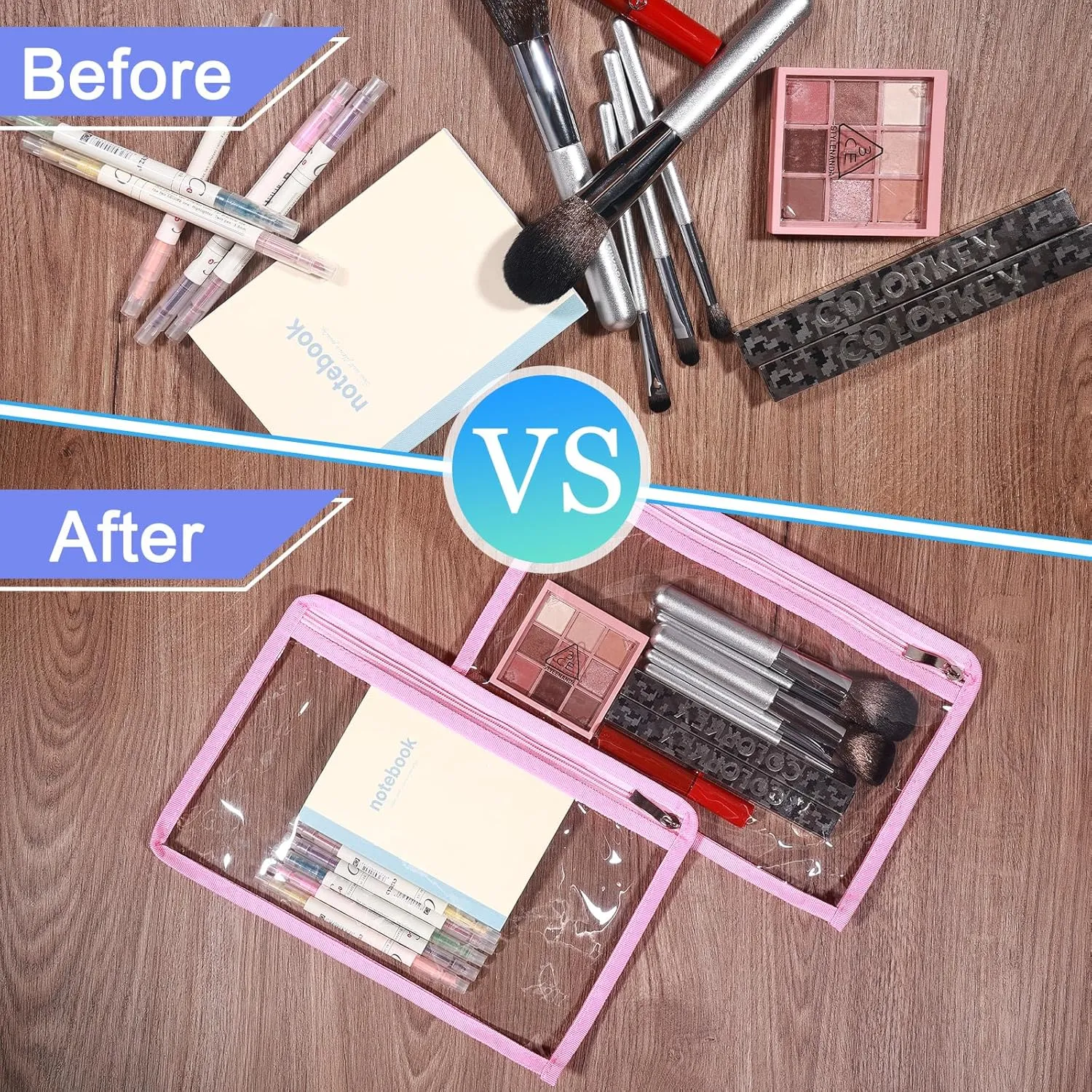 Mototo 6/12PCS Clear Zipper Pouches, 12 x 8 Inches Clear Pouches Makeup Bag with Zipper Waterproof Portable Travel Bag Multipurpose PVC Outdoor for Makeup Cosmetics Medical Pencil Organize