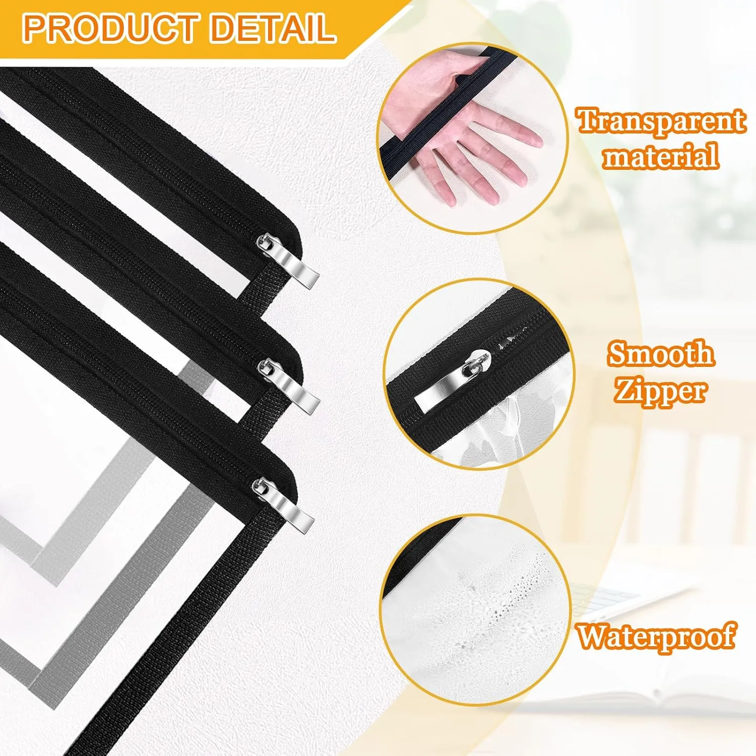 Mototo 6/12PCS Clear Zipper Pouches, 12 x 8 Inches Clear Pouches Makeup Bag with Zipper Waterproof Portable Travel Bag Multipurpose PVC Outdoor for Makeup Cosmetics Medical Pencil Organize