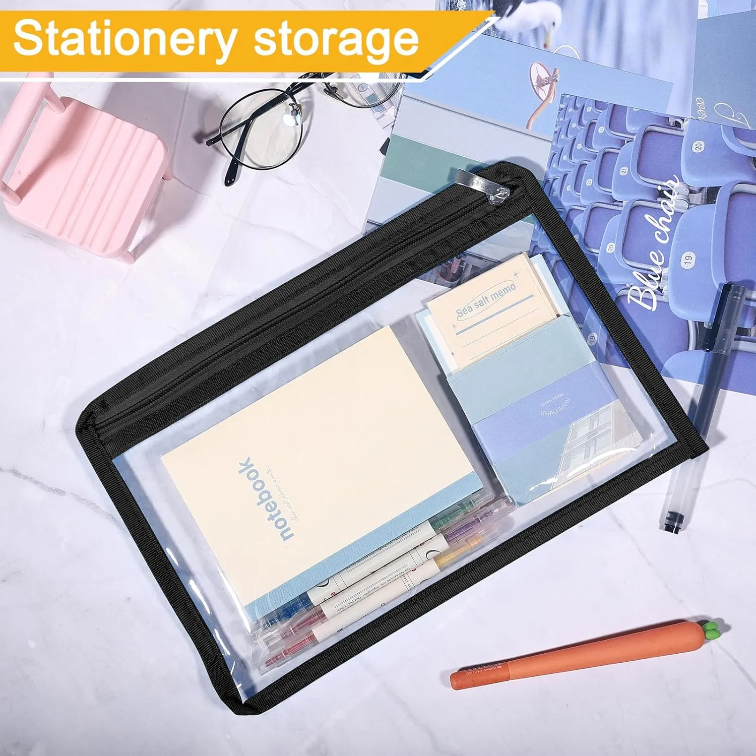 Mototo 6/12PCS Clear Zipper Pouches, 12 x 8 Inches Clear Pouches Makeup Bag with Zipper Waterproof Portable Travel Bag Multipurpose PVC Outdoor for Makeup Cosmetics Medical Pencil Organize