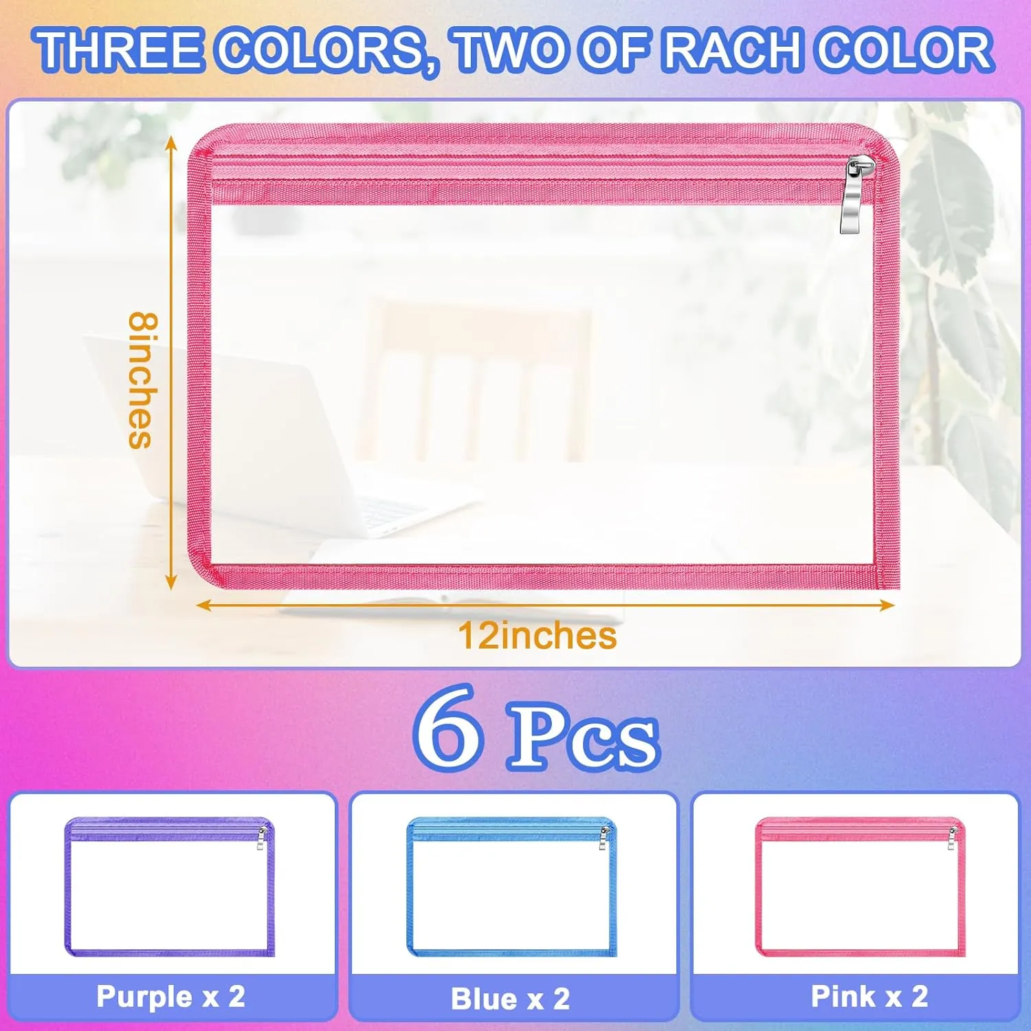 Mototo 6/12PCS Clear Zipper Pouches, 12 x 8 Inches Clear Pouches Makeup Bag with Zipper Waterproof Portable Travel Bag Multipurpose PVC Outdoor for Makeup Cosmetics Medical Pencil Organize