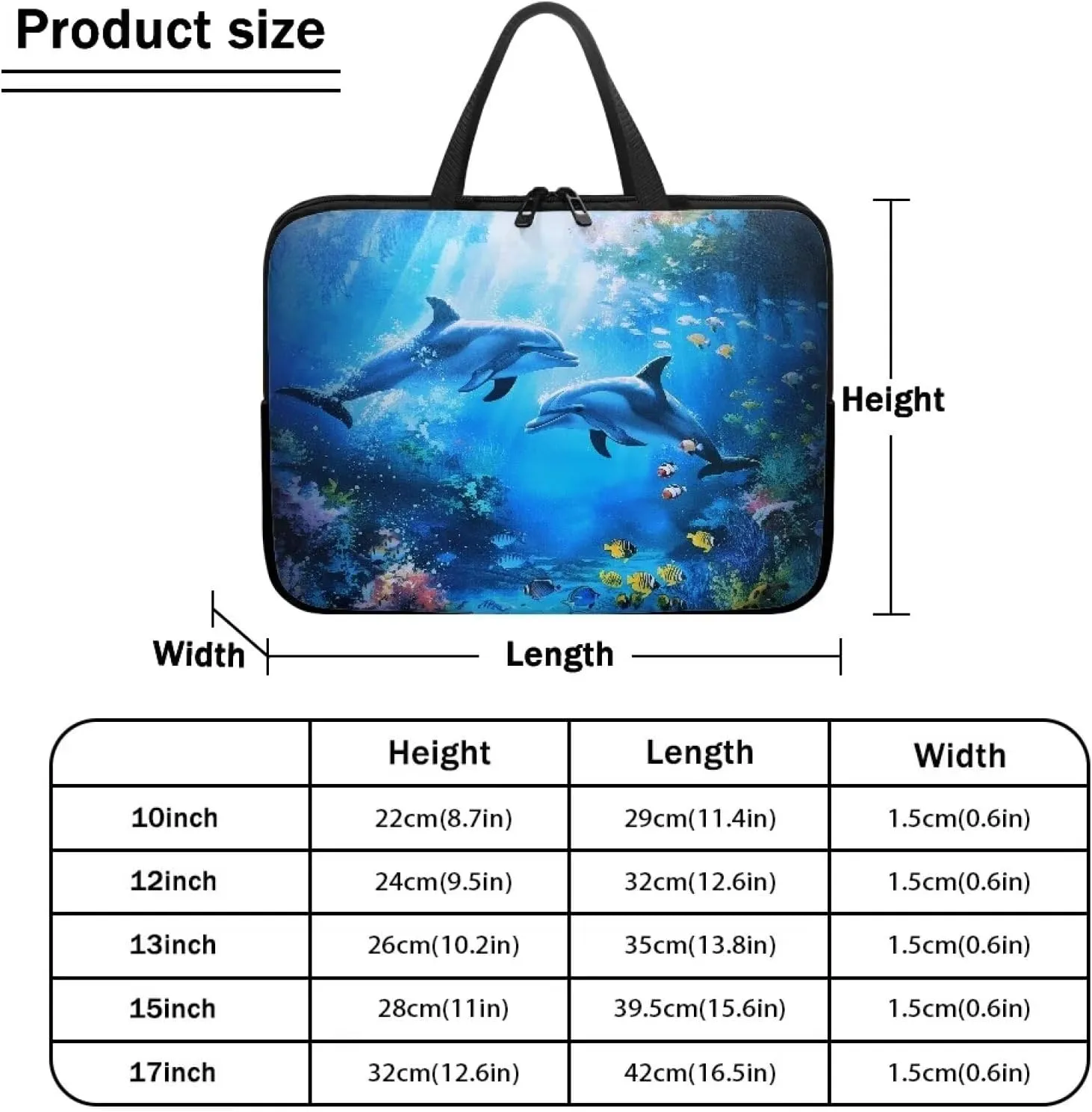 Mumeson Laptop Sleeve Case, Lightweight Portable Laptop Bag Cover Portable Dolphin Laptop Carrying Case Bag Protective Tote Handbag