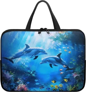 Mumeson Laptop Sleeve Case, Lightweight Portable Laptop Bag Cover Portable Dolphin Laptop Carrying Case Bag Protective Tote Handbag