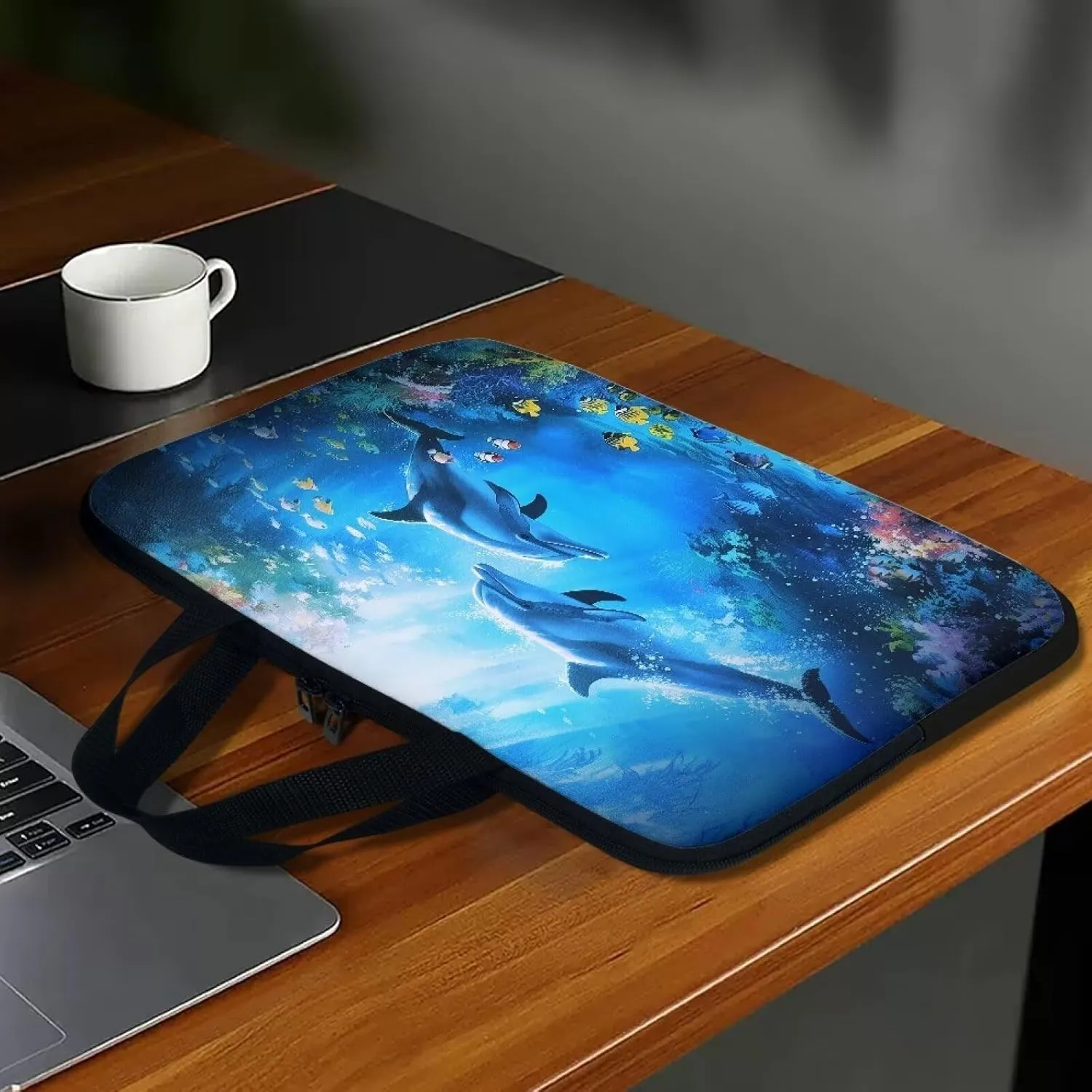 Mumeson Laptop Sleeve Case, Lightweight Portable Laptop Bag Cover Portable Dolphin Laptop Carrying Case Bag Protective Tote Handbag