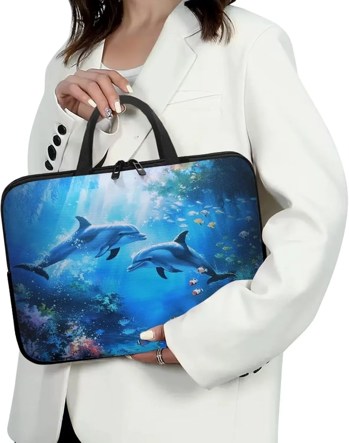 Mumeson Laptop Sleeve Case, Lightweight Portable Laptop Bag Cover Portable Dolphin Laptop Carrying Case Bag Protective Tote Handbag